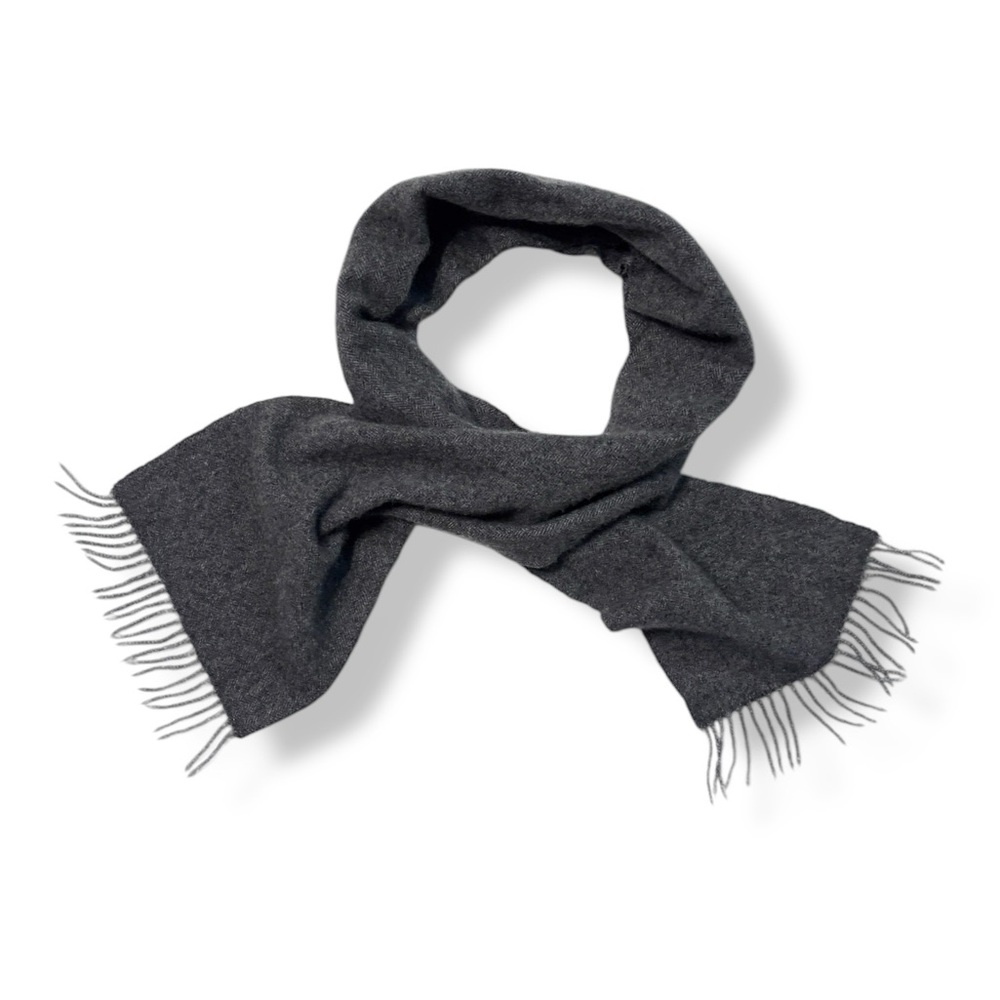 VINTAGE Grey 100% Cashmere Scarf with Tassel Fringe